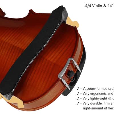 Advanced / Professional Design 4/4 Violin & 14" Viola Shoulder Rest Sculpted Carbon Fiber-Look Lightweight, Durable, Elegant and Dashing! image 2