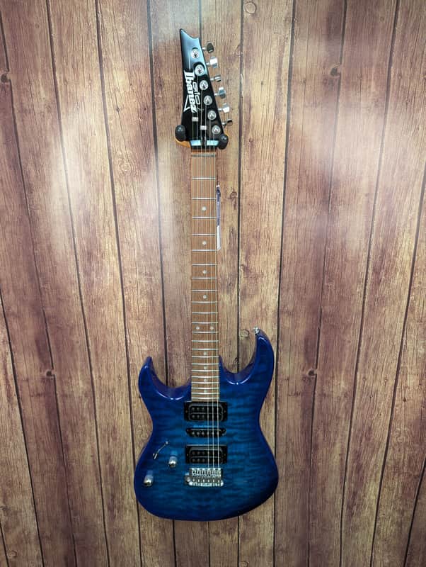 Ibanez GRX70QALTBB Left-Handed Electric Guitar – Transparent Blue Burst image 1