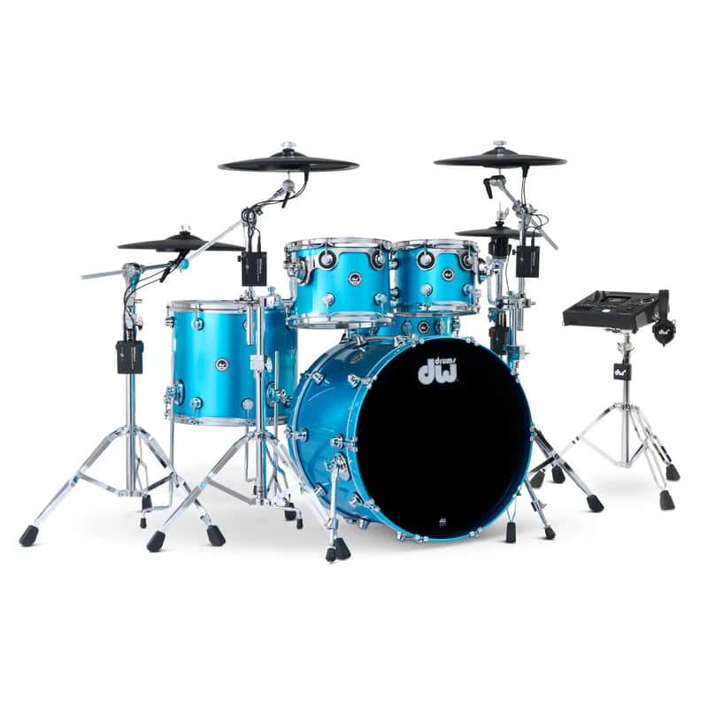 DW DWe 5pc Complete Electronic/Acoustic Drum Set w/Roland Cymbals & V51 Laser Blue Metallic image 1