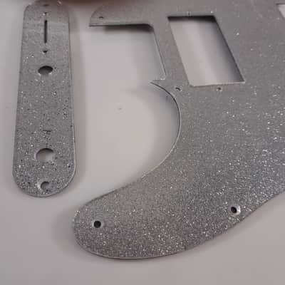 Lefty Left Handed Platinum Silver Glitter Humbucking Pickguard + Control Cover set for Fender Tele Telecaster image 2