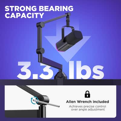 Low Profile Mic Arm, 360Â° Rotatable Microphone Arm Stand Foldable Desk Mic Boom Arm With 3/8" To 5/8" Adapter For Fifine Am8 K669B Quadcast Solocast At2020 And Other Mics image 3