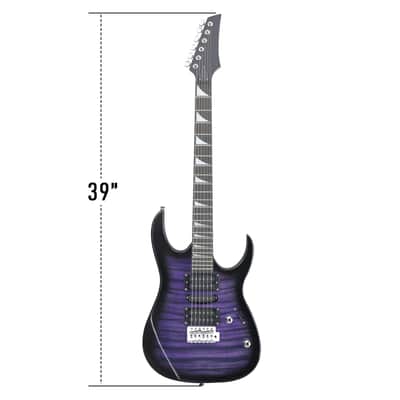 170 Model 39in Electric Guitar HSH Pickups Black complete starter kit suit for Hard Rock Tiger-striped 2020's - Purple image 2