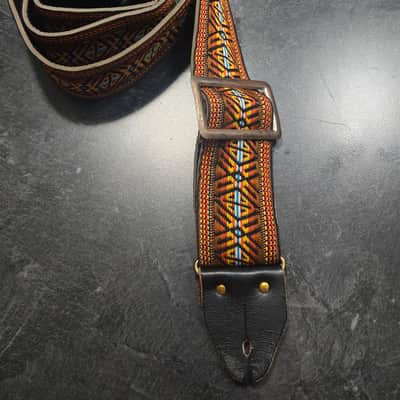 Vintage Original ACE 1960s Jacquard-Woven Pattern Leather Guitar Strap image 1