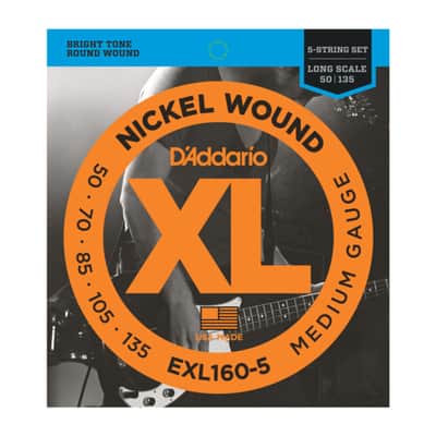 D'Addario Bass Strings XL Nickel 50-135 50-70-85-105-135, EXL160-5 - String Set for 5 String Bass Guitar image 1