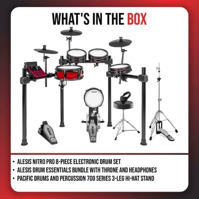 Alesis Nitro Ultimate 8-Piece Professional Electronic Drum Kit (Bluetooth) W/ Throne, Headphones, and Hi-Hat Stand Bundle image 7