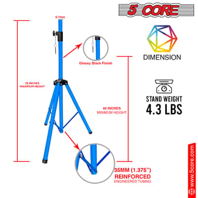 5 Core Speaker Stand Pair Height Adjustable 72" Heavy Duty PA DJ Tripod Studio Monitor Stands image 2