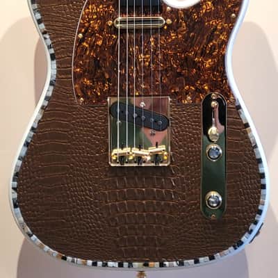 Custom Designed & Crafted White Tele Style w/Gold Alligator Tolex & Amazonite Stones Serial #064 - 2025 image 6