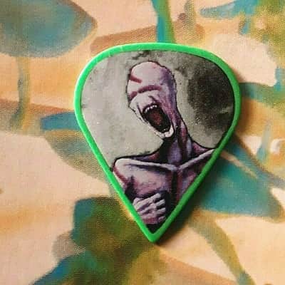 SHADOWS FALL Matt Bachand 2007 Threads Of Life Tour green pointed guitar pick image 1