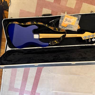 1992 American Standard Jazz Longhorn "boner" Bass - Royal Blue - Excellent Condition image 3