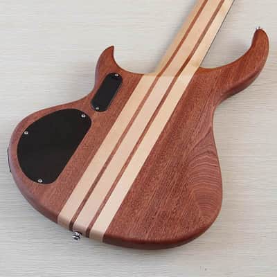 Zebra Wood Top Custom 5 String Electric Bass, Okoume Body, Maple Neck Through, 24 Frets Fingerboard Fretboard image 6