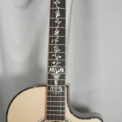 Larrivee Custom LV-10E Madagascar Rosewood Back & Sides, Moon Spruce Top, Dragon ,Vine-Vase Cutaway image 11