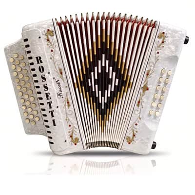 Rossetti 3112-FBE-WH Key of FBE 3 Row, 31 Treble, 12 Bass Diatonic Button Accordion w/Hard Case & Shoulder Straps image 7