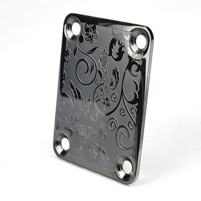 Stainless Steel Engraved Electric Guitar Neck Plate 4-Bolt Square Neck Joint Plate Joint Reinforce Board for Strat ST Telecaster Tele Bass Electric Guitar Parts Replacement (Black) image 2