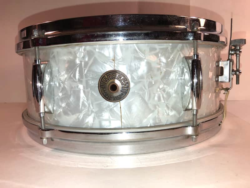 Gorgeous Gretsch Dixieland 14x5.5" 6-Lug Snare Drum with Round Badge 1958 - 1971 - White Marine Pearl image 1