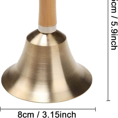 Solid Brass Hand Bell | Loud Clear Call Bell | Wooden Handle Service Bell | Dinner Wedding School Prayer Bell | Decorative Bell image 2