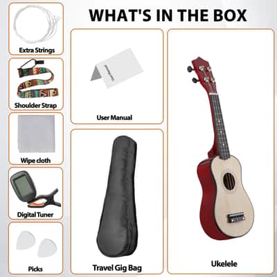 Soprano Ukulele Beginner Kit for Kids Adults Ukelele w/Case Strap Tuner Strings image 3