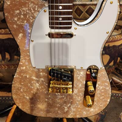 Handcrafted Tele Champagne Motto Premium Parts with Hardshell Case image 2