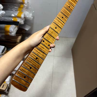DIY 20 fret 30 inch Short Scale Roasted Flame Maple Bass guitar neck heel:57.5mm image 1