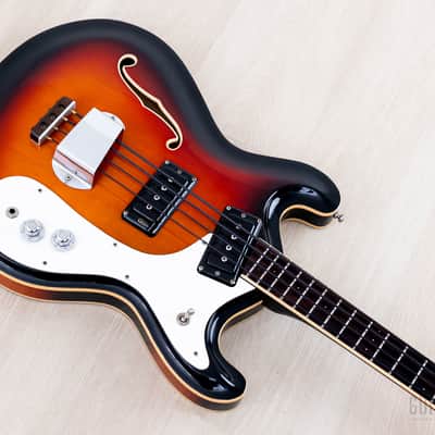 1966 Mosrite Combo Vintage Semi-Hollow Bass Sunburst, Near-Mint w/ Case, Hangtag image 10
