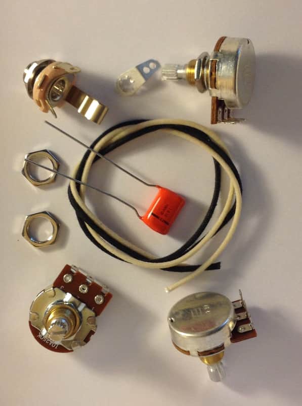 Wiring Harness Kit For J Bass Bourns Knurled Pots .1uf 225P Orange Drop Cap image 1