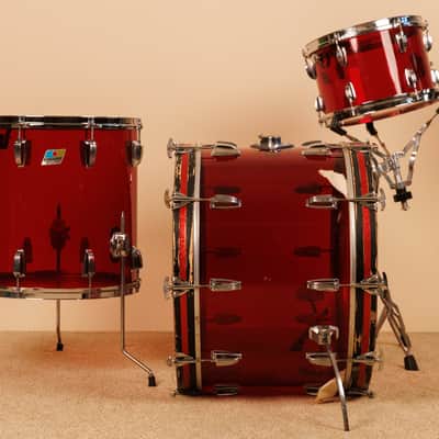 1970s Ludwig Red Vistalite 14x22, 8x12, and 16x16 Drum Set image 6