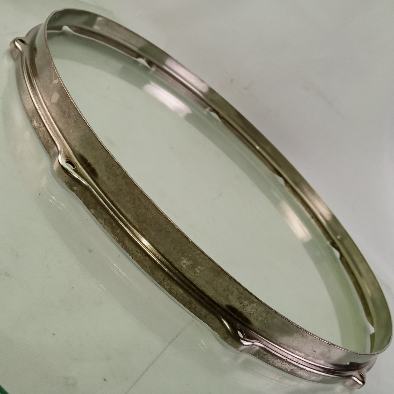 Leedy 16"10Lug Snare Drum Batter Rim/Hoop Nickel Brass NOB Floor Tom Vintage 30s — main photograph