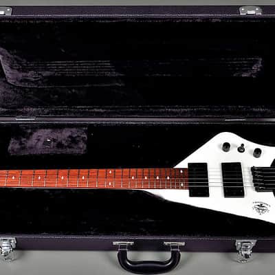 BootLegger Guitar Spade White Headless With Stiletto  Case and Flask image 8