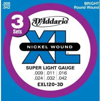 3 Sets of D'Addario EXL120 Nickel Wound Electric Guitar Strings (9-42) image 1