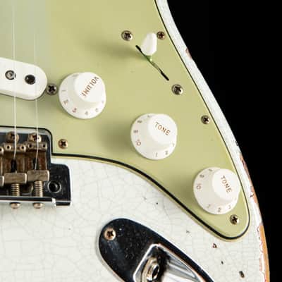 Fender Custom Shop 1960 Stratocaster Heavy Relic Olympic White Over Red Sparkle image 7