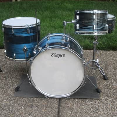 Tempro Vintage 1960s Drum Kit, Japan Made, Blue/Black Strata, Very Clean & Cool! image 2