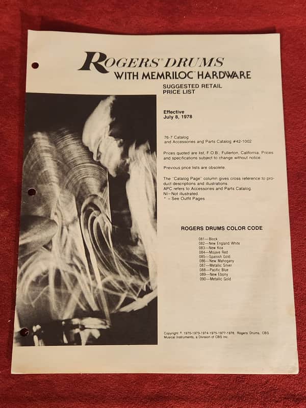 Vintage 1978 Rogers Price List image 1