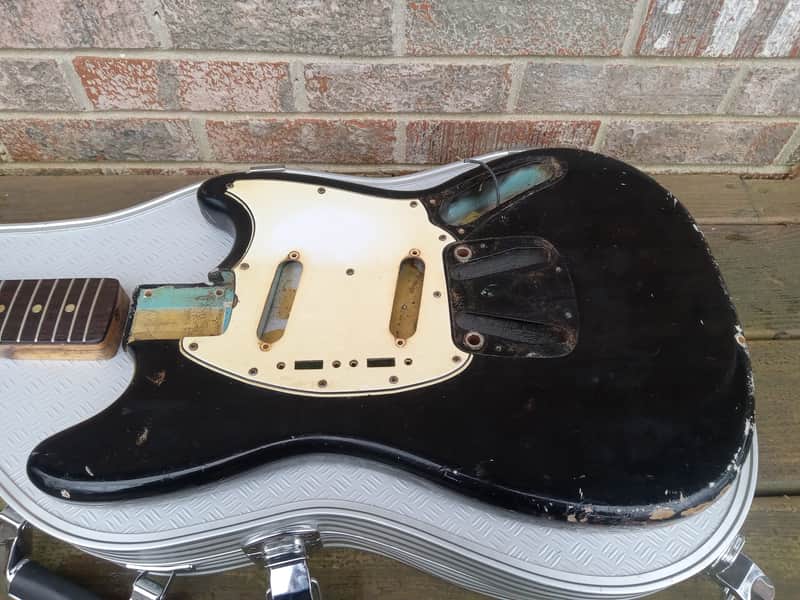 Vintage 1966 Fender Mustang Electric Guitar Body/Neck Husk Project w/ Stone Hardshell Case! image 1