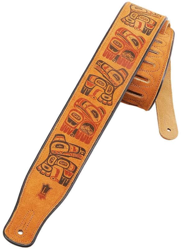 Levy's 2 1/2" Suede Leather Guitar/Bass Strap w/ Haida Totem Pole Print - Honey image 1