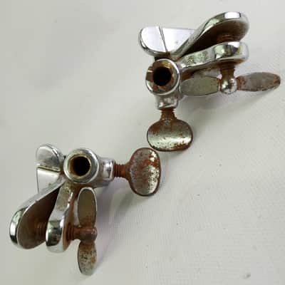 Gretsch 2x Bass Drum Spur Mounts Chrome Clamp-On Hoop 5/16"Leg/Spike Vintage 40s image 2