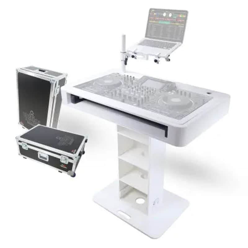 ProX XZF-DJCT W Case | White Control Tower DJ Booth w/ Laptop Stand & Flight Cases image 1