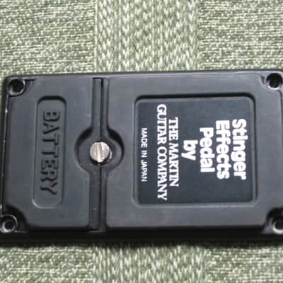 used Stinger Effects Pedal BOTTOM PLATE and BATTERY COVER & Screw (NO pedal included / NO other items included) late 1980s - Metal Plate with Black Finish, Black Rubber Padding, Black with Silver Graphic Bottom Label (made by the Martin Guitar Co) image 5