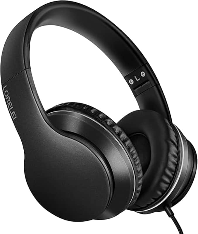 Over-Ear Headphones with Microphone, Lightweight Foldable & Portable Stereo Bass Headphones with 1.45M No-Tangle, Wired Headphones for Smartphone Tablet MP3 / 4 (Space Black) image 1