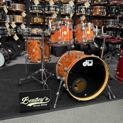 ~WOW!~ Early DW Collector's Standard Maple 4-Piece 10/12/14/20 Drum Kit Set in Natural Gloss Lacquer over Exotic Okuome Feather with Chrome Hardware image 1