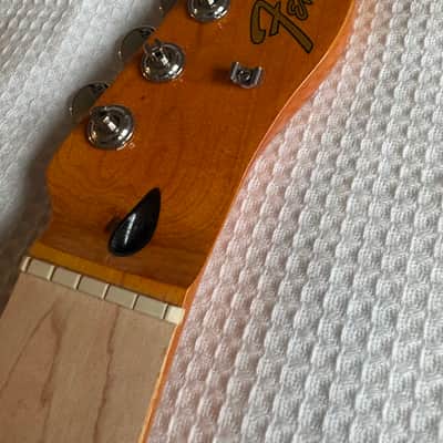 Fender Squire Tele,Telecaster Guitar NECK, CUSTOM UPGRADED to simulate a 60's Neck, with a NEW vintage Nitrocellulose Amber Finish,Kluson style tuners, New Vntage Tele Neck Logo decal image 3