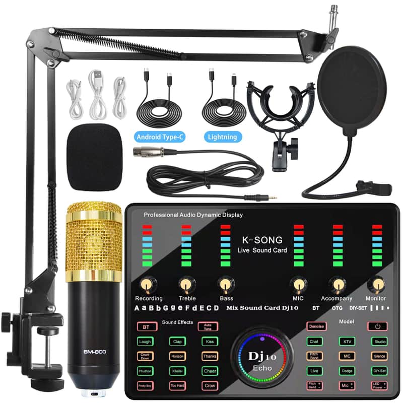Sound Card Mobile Phone Bluetooth K Song Microphone Condenser Wireless Microphone Sound Card Dedicated Full Set image 1
