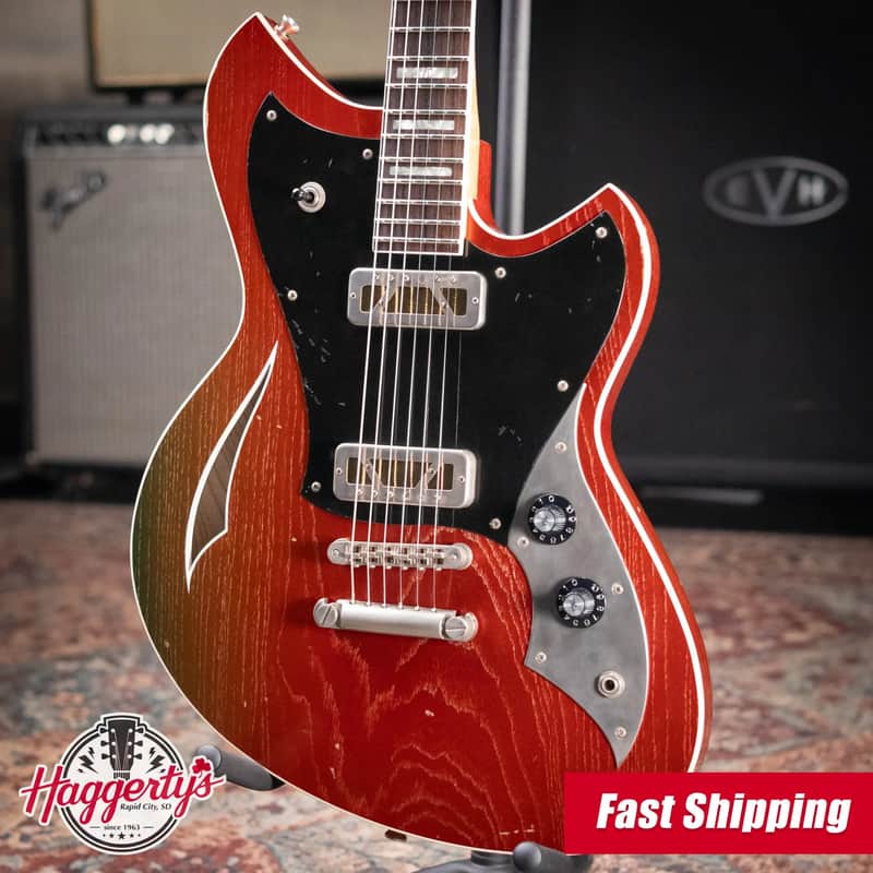 Novo Custom Miris P2 Semi-Hollow Electric Guitar - Faded Sparkling Burgundy with Gig Bag image 1