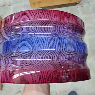 HHG Drums  PRE SALE 13x7 Contoured White Ash Stave Snare  2020 Blue Raspberry High Gloss Burst Lacqu image 7