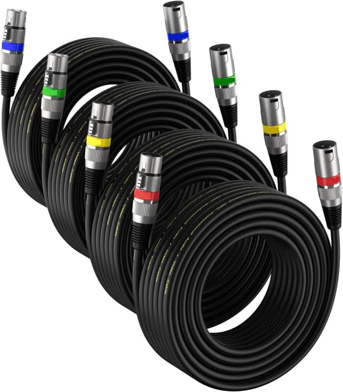 XLR Cable 20ft 4 Pack - Mic Cables Balanced DMX Cable Male to Female | Premium Patch Cables, 3-Pin image 1