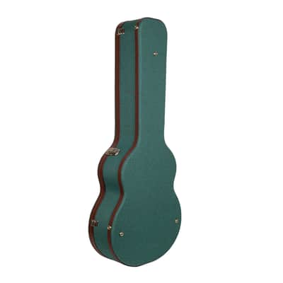 Crossrock Master Series-Wooden OM/Martin 000-14 Fret Acoustic Guitar Case- Security Lock, Genuine Leather Handle, Reinforced Hardware, Metal Feet, Storage Space- Malachite Blue Tweed image 5