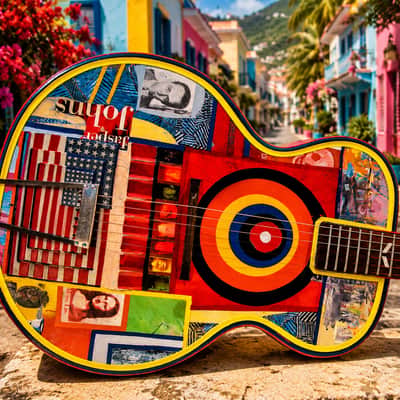 El Daga Jasper Johns "Flag Island" 2019 - Collage Dada Art Guitar. Only one. image 7