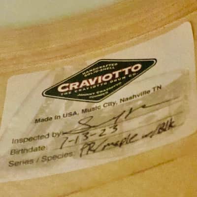 Craviotto Private Reserve 6.5 X 14 Maple Snare Drum 2023 Gloss  Lacquer Piano Black/Natural/Piano Black with Dual Maple Inlay One Board Steam Bent. Unplayed New Condition image 7
