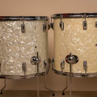 Vintage Rogers White Marine Pearl Drum Set 14x24 9x13 16x16 and 16x18 image 4