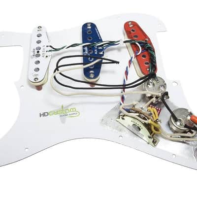 Loaded Strat Pickguard,  Fender N3 Noiseless Pickups, 7-way, Blue Pearl/Aged WH image 2