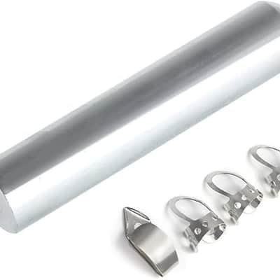 Stainless Steel Tone Bar Guitar Lap Slide Solid Roundnose Tone bar with 3 Finger Pick + 1 Thumb Pick for Guitar Bass(Chrome) image 2