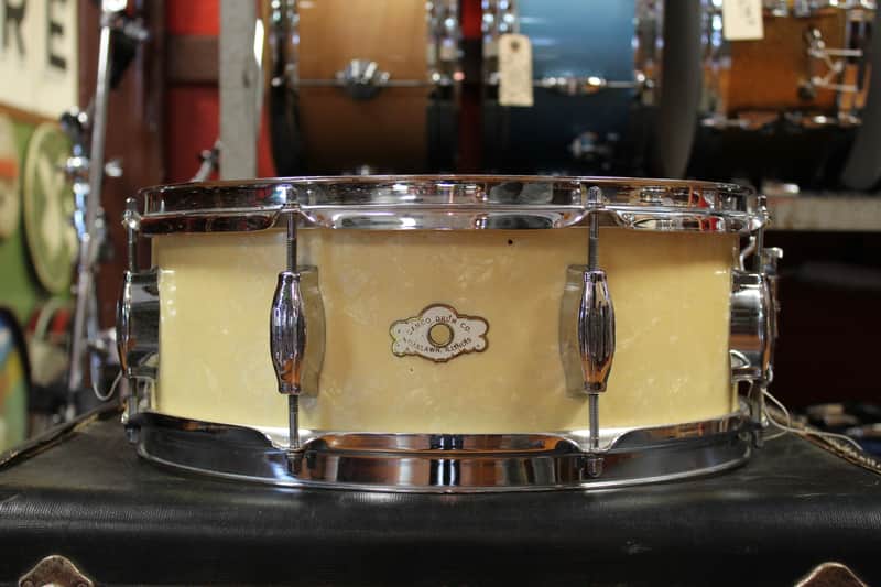 1960's Camco Orchestra Tuxedo Snare Drum in White Marine Pearl 5"x14" image 1
